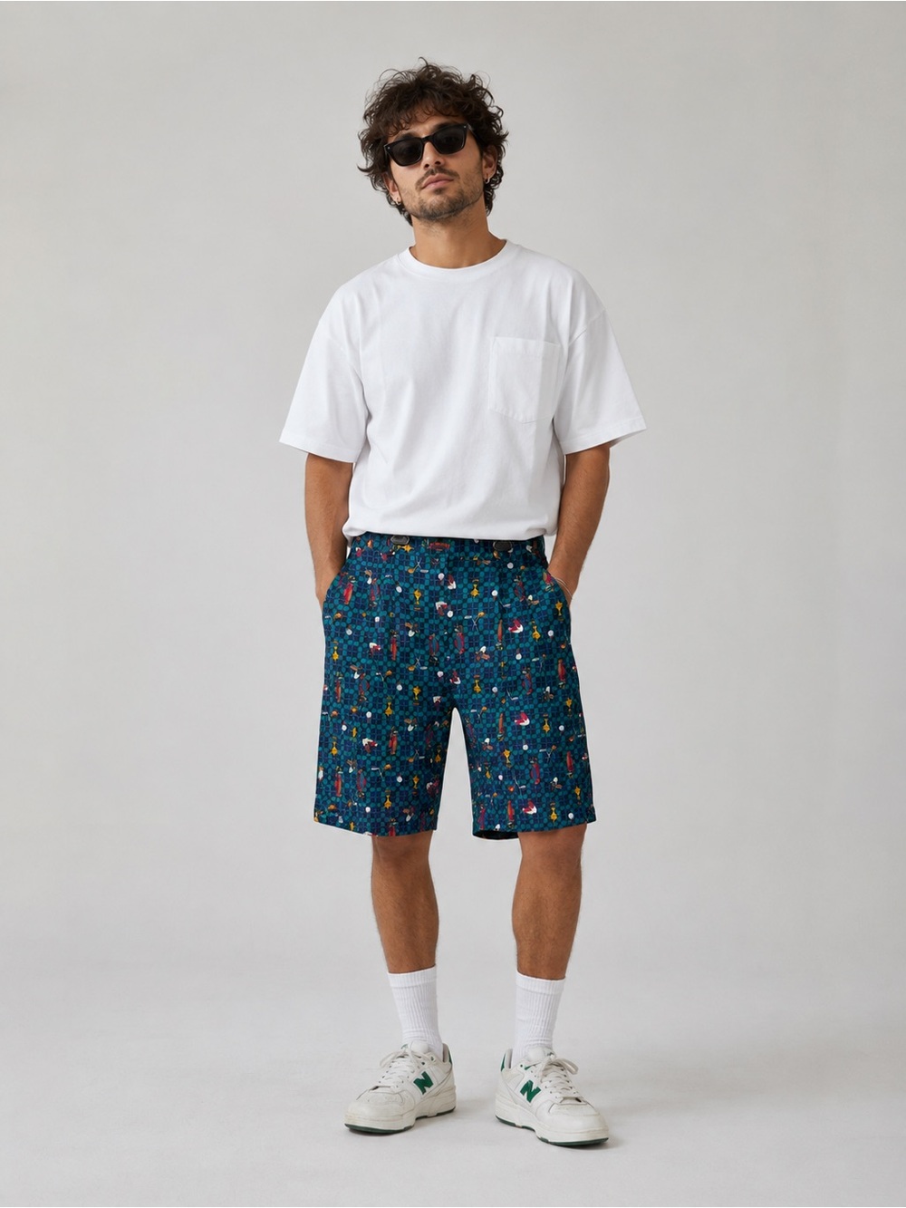 Vtg checks golf novelty print Men's Patterned Blue Cotton bermuda Shorts